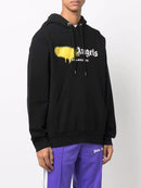 Palm Angels Los Angeles Yellow Spray Logo-print Hoodie Black