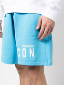 Dsquared2 Icon Logo Printed Cotton Shorts in Blue