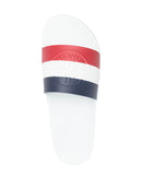 Moncler Basille Embossed Logo Stripe Sliders in White