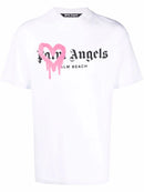 Palm Angels Pink Heart Palm Beach Sprayed T-Shirt in White