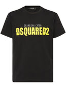 Dsquared2 Yellow Split Printed Logo T-Shirt in Black