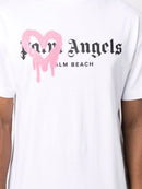 Palm Angels Pink Heart Palm Beach Sprayed T-Shirt in White