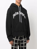 Palm Angels Curved Logo Hoodie in Black