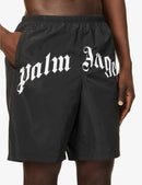 Palm Angels Curved Logo Swim Shorts in Black