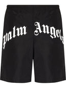 Palm Angels Curved Logo Swim Shorts in Black