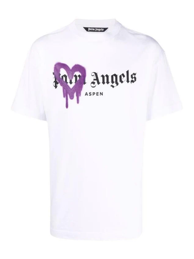 Palm Angels Purple Heart Sprayed Aspen Printed T-Shirt in White