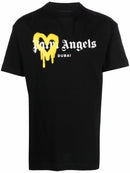 Palm Angels Yellow Sprayed Dubai Heart T-Shirt in Black