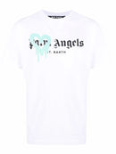 Palm Angels Saint Barth Blue Heart Sprayed Printed T-Shirt in White