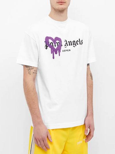 Palm Angels Purple Heart Sprayed Aspen Printed T-Shirt in White