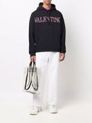 Valentino Neon Universe Pink Outline Printed Logo Hoodie in Black